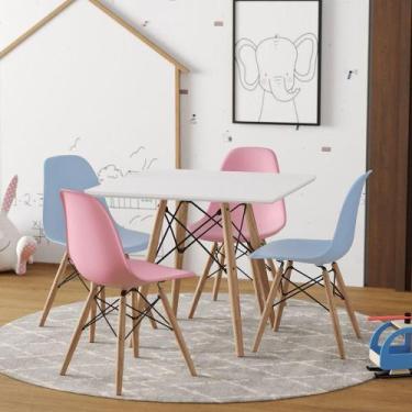 Imagem de Conjunto De Mesa Infantil Madeira 68Cm Quadrado Branco 2 Cadeira Azul 