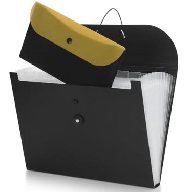 Imagem de Uquelic Organizador de arquivos sanfonado, pasta de arquivos expansível com bolsa removível, organizador de pastas de arquivos para documentos A4, recibos, pasta sanfonada com fecho de gravata para