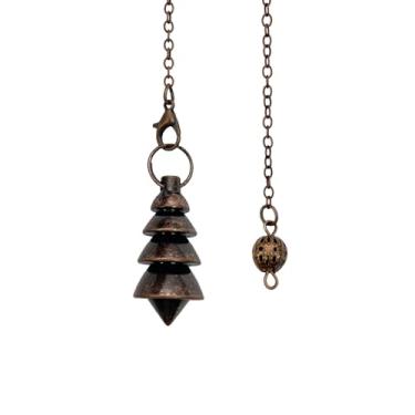 Imagem de RECKSI Pêndulo de metal bronze para adivinhação e bruxaria, pêndulo espiritual com corrente, ferramenta de dosagem de energia para Reiki, cura e rituais, estilo 11