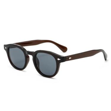 Imagem de Óculos de sol redondos retrô femininos, óculos de sol com armação Uv400, moda masculina, vermelho, punk, rebites, gradiente (marrom escuro, cinza)