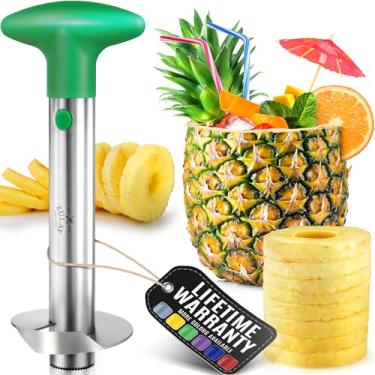 Imagem de Zulay Kitchen Ferramenta de corte e fatiador de abacaxi - Cortador de abacaxi de aco inoxidavel para remocao e fatiamento faceis de nucleo - Fatiador de abacaxi super rapido e ferramenta de corer economiza tempo (verde escuro)