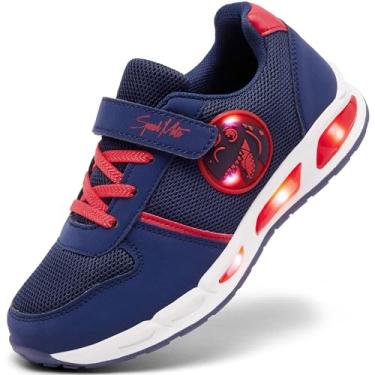 Imagem de SPEED MATE Tênis infantil leve para meninos e meninas respirável LED brilhante luminoso para esportes ao ar livre (criança pequena/grande), Azul marino, 10 Toddler