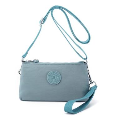 Imagem de BEFUNIRISE Carteira de pulso feminina, bolsa transversal pequena, bolsa clutch de nylon impermeável com vários bolsos, Azul claro, Small