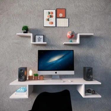 Imagem de Escrivaninha Suspensa Slim Elohim 70cm  Mesa de Parede MDF com 2 Prate