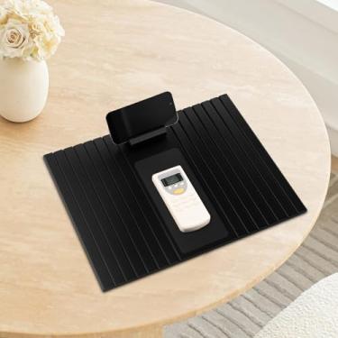 Imagem de KTZCTPCA Bandeja de braço de sofá com suporte de telefone giratório de 360°, suporte de copo dobrável de bambu para sofá, bandeja de braço lateral de sofá, mesa de apoio de braço para sofá, mesa de