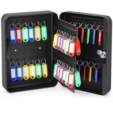 Imagem de Ripeng Porta-chaves de aço com 48 chaves, suporte de parede, caixa de segurança com etiquetas e ganchos, organizador de chaves, armazenamento seguro para carro, escritório, hotel, casa, aluguel de