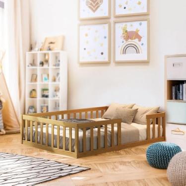 Imagem de Cama Montessoriana Madeira Maciça Casal Nogueira Com Colchão