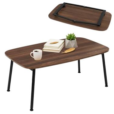 Imagem de Mesa de centro dobrável, mesa de chão portátil para sentar no chão, mesa de centro moderna de meados do século, mesa de chão dobrável para sala de estar, 81 cm C x 40 cm L, nogueira