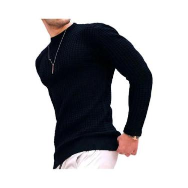 Imagem de Hoodie Masculino com Gola Redonda Jacquard - Estilo Casual, BR-M, Azul