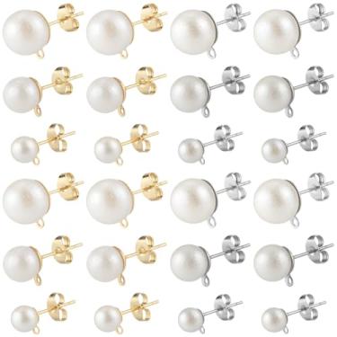 Imagem de SOFPLATE 1 caixa, 30 pares, 2 cores, brincos de pérola, achados, brincos de pérola, poste, ouro, prata, aço inoxidável, tamanhos sortidos, 18/20/22 mm, brincos de orelha para bijuterias, artesanato