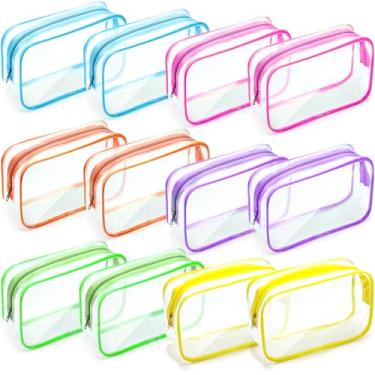 Imagem de Weewooday 12 bolsas de maquiagem transparentes, bolsas de armazenamento de cosméticos, bolsas de PVC com zíper para viagem, impermeável, estojo de plástico de maquiagem para mulheres organizando