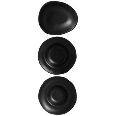 Imagem de Jogo 3 Peças Prato de Massa Sobremesa Cumbuca Orgânico Preto Porto Bra