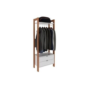Imagem de Closet de Casal AZ1011 Armário Alto c/ 1 Prateleira e 2 Gavetas Amêndoa/Branco - Tecno...