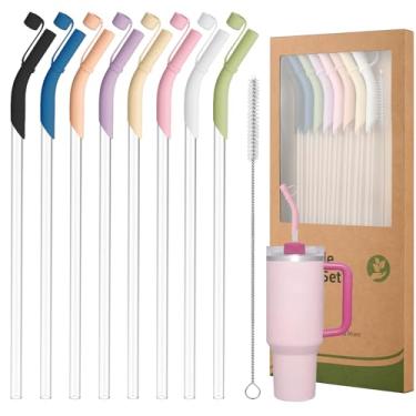 Imagem de Canudos Tritan reutilizáveis com pontas de silicone, pacote com 8, canudos de 30 cm sem BPA compatíveis com Stanley copos de 1,134 g 850 g com escova de limpeza, tampa à prova de poeira para carro