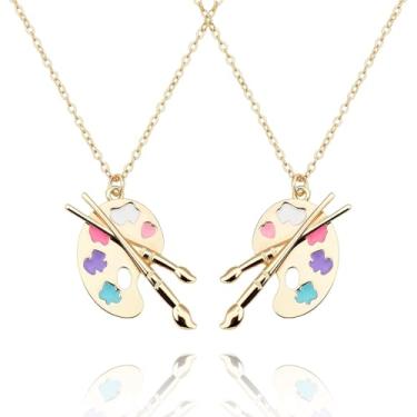 Imagem de Colares com pincel de paleta para mulheres, amigas, presentes de Natal para artista, pintor, amizade, colar combinando para irmãs, paleta, colar, dourado, artista, festa, lembrancinha, para 2