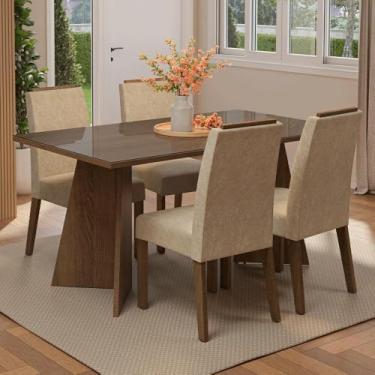 Imagem de Conjunto Sala de Jantar Tampo de Vidro 4 Cadeiras Rustic/imperial Braga Madesa