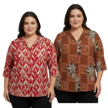 Imagem de Kit 2 Camisa Manga 3/4 Feminina Senhoras Malha Fria - Restart Online, 