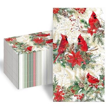 Imagem de 100 guardanapos de papel de Natal, guardanapos descartáveis de pássaro cardeal vermelho em 3 camadas, guardanapos de convidados de Natal, toalhas de mão para banheiro, casa, cozinha, mesa, festa de