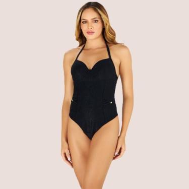 Imagem de Maiô Fio Dental Liso Moda Praia Verão Banho De Mar, Preto, 48