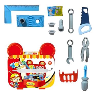 Imagem de Maleta Infantil Ferramentas Brinquedo 17 Peças Vermelha Menino Kit Oficina Bancada Construção Engenheiro Pequeno Carpinteiro