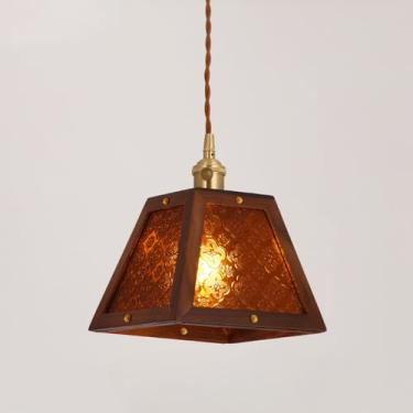 Imagem de Luminárias pendentes 1-Luzes Luminárias pendentes modernas de meados do século com abajur de vidro manual Iluminação suspensa no teto, lâmpadas de lustre