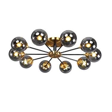 Imagem de Lustre Art Sputnik, Luminária de teto molecular com abajur de vidro globo, Luzes de teto, Luminária de teto de barra, Lustre doméstico, Marrom, 6 luzes (Cinza, 3 luzes)