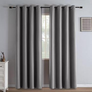 Imagem de IGEMAEVE Conjunto de 2 painéis de cortinas blackout cinza claro com 203 cm de comprimento, cortinas pretas para quarto de 213 cm de comprimento, cortinas escurecidas para sala de estar (L35 x C 84)