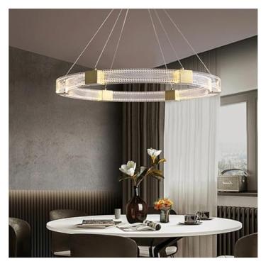 Imagem de Lustre de LED de estilo simples e luxuoso moderno compatível com sala de estar, quarto, sala de jantar, cozinha, lâmpada dourada, design de anel redondo, luz pendente, lâmpadas de lustre