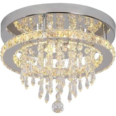 Imagem de Popular Hot Modern Rounded Crystal Ceiling Light LED Dimmable K9 Cristais Lustre de Teto com Controle Remoto Luminária de Teto de Montagem Embutida para Sala de Jantar Sala de Estar Corredor