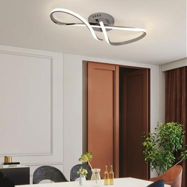 Imagem de Luminária de teto LED moderna regulável com controle remoto, design criativo para quarto, sala de estar, sala de jantar e cozinha, acabamento cromado, 68 cm