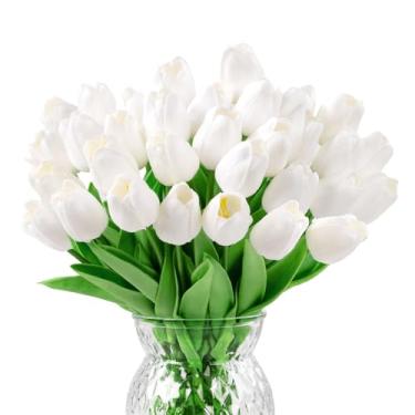 Imagem de U'Artlines 30 peças de tulipas falsas flores artificiais com hastes buquê de tulipas falsas flor de toque real para casamento, casa, cozinha, primavera, Páscoa, dia das mães, decoração de arranjo