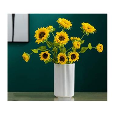 Imagem de Flor artificial em vaso flor de girassol artificial, arranjo de flores artificiais, decoração de vaso de buquê, decoração floral para casa, arranjo de flores de plantas artificiais (cor: C)