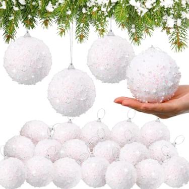 Imagem de Lyrow Conjunto de 24 peças de enfeite de bola de Natal com glitter de 10 cm bola de Natal a granel de espuma de lantejoulas de Natal enfeite decorativo pendurado para decoração de festa na árvore