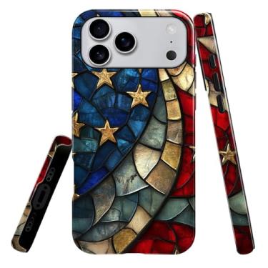 Imagem de heindiy Compatível com iPhone 17 Pro Max, capa brilhante, proteção total, à prova de choque, anti-arranhões, capa de TPU, capas para homem e mulher - vitral da bandeira americana