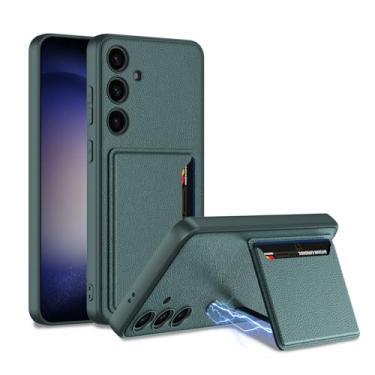 Imagem de Umiup Capa de couro para Samsung Galaxy S24ultra/S24plus/S24, capa protetora fina com compartimento para cartão com suporte para carregamento sem fio, verde, S24plus