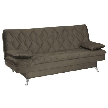 Imagem de Sofá Cama Sala de Estar 193cm Belinda com Pés Alumínio Veludo Marrom Claro - Gran Belo