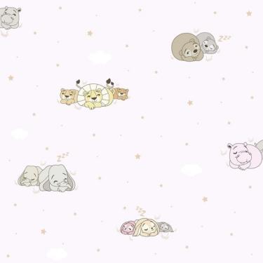 Imagem de Papel de Parede Treboli Rosa Animais Dormindo 5812 - Rolo: 10m x 0,53m