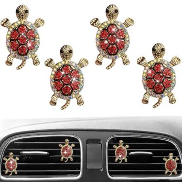 Imagem de 4 peças de cristal brilhante tartaruga tartaruga clipe de saída de ar purificadores de ar difusor encantadores fofos decoração interior auto acessórios de carro para mulheres (vermelho)