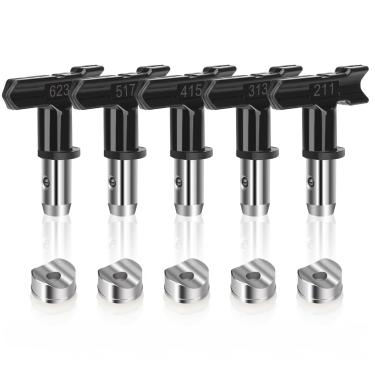 Imagem de Pontas de spray reversíveis, pontas de bico de pulverizador de tinta sem ar, peças de máquina de spray de tinta sem ar, adequado para casas, edifícios, jardins, decks e cercas (5 peças - 211, 313, 415