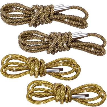 Imagem de PAGOW Cadarços de strass para sapatos, cadarços brilhantes com glitter para tênis, cadarços de corda de diamante de cristal, cordas redondas para sapatos, 2 pares - ouro, tawny, 120cm
