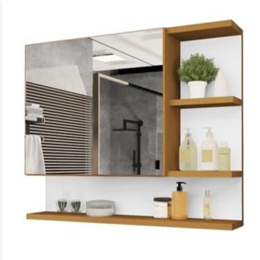 Imagem de Armário Banheiro com Espelho, Armário Espelheira com Porta Cle, Fabricada com Materiais de, Projetados para Suportar(Nature/Branco)