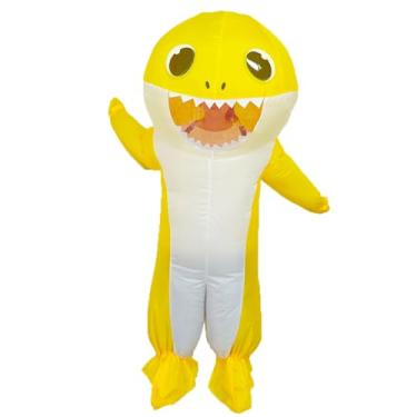 Imagem de Fantasia inflável de tubarão para adultos, fantasia de tubarão explodindo de Halloween, fantasia divertida de cosplay (amarelo)