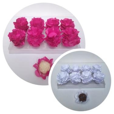 Imagem de Forminhas para Doces, 80 Peças Decorativas em Formato de Flor para Festas, Casamentos e Aniversários (Branco e Rosa Pink)