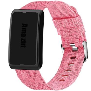 Imagem de Lamshaw Compatível com pulseiras Amazfit Helio, pulseira de substituição de tecido de nylon respirável de liberação rápida compatível com pulseira Amazfit Helio Fitness Tracker (rosa)