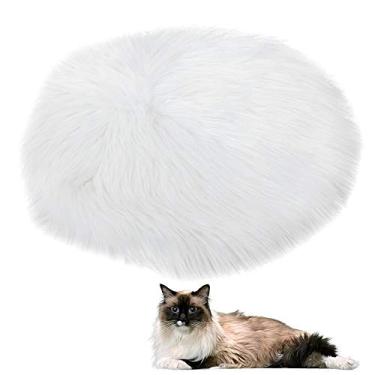 Imagem de Almofada de aquecimento redonda de 43 cm, almofada de aquecimento de pelúcia para gatos pequenos, cobertor elétrico para gatos, impermeável, com interruptor de termostato inteligente, almofada de