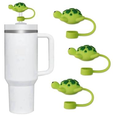 Imagem de 3 peças de tampa de palha de tartaruga verde para copo Stanley, tampa de palha de silicone de 10 mm para acessórios de copo Stanley, topo de palha fofo, tampa de palha para tampas de ponta de canudos