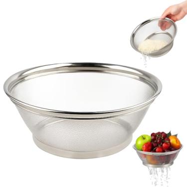 Imagem de Escorredor de Arroz Grande em Aço Inox 28 cm - Cesta Com Peneira de Malha Fina Premium Multiuso Para Alimentos, Massas, Macarrão e Frutas