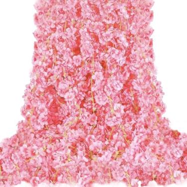 Imagem de YRIOWMI 10 peças guirlanda de flor de cerejeira de seda artificial de 1,8 m para pendurar Sakura para festa de casamento, casa, arco, escritório, decoração de Sakura (rosa)