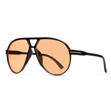 Imagem de Óculos de sol aviador grandes para mulheres e homens, óculos de sol retrô dos anos 70, vintage, moderno, aviadores escudos, Preto, laranja