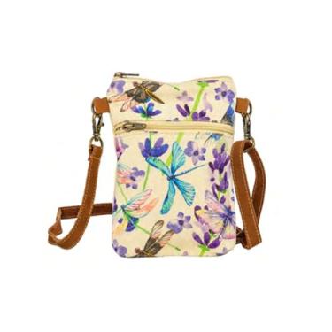 Imagem de COTT N CURLS Dragonflies Serenade Slim Sling Bag para celular - 83 x 13 cm bolsa de libélula para mulheres, tela estampada floral em aquarela, alça de couro, presente de aniversário para mãe, irmã